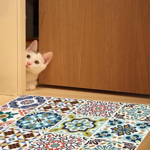 Mediterranean style tile sticker home bedroom living room bathroom anti-slip floor sticker PVC waterproof and oilproof sticker