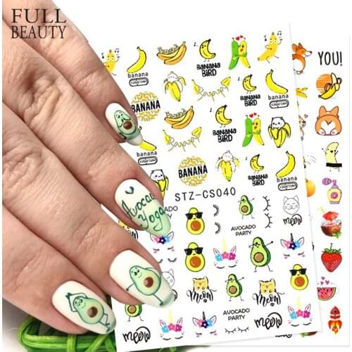 1pc Avocado Fruit Decals Sticker Nail Design 3D Sunflower Banana Abtract Nail Art Decoration Sliders for Manicure CHSTZCS034-049