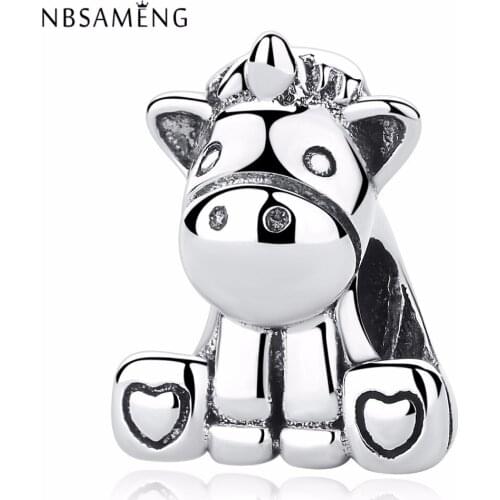 NBSAMENG 100% 925 Sterling Silver Bead Sweet Bruno the Unicorn Charm Beads Fit Original Bracelets & Bangle DIY Jewelry