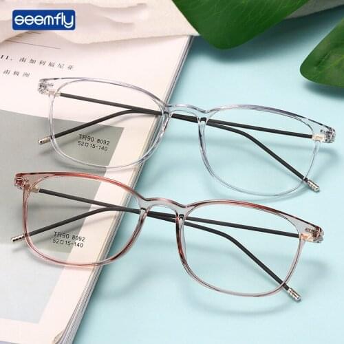 Seemfly Ultralight TR90 Square Glasses Frame Women And Men Transparent Color Plain Spectacles Fashion Vintage Optical Eyeglasses