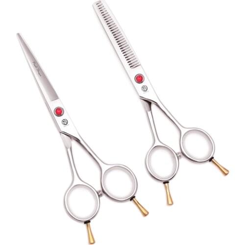 Barber Hair Cutting Scissors 5.5" Japan 440C Thinning Shears Finger Rest Purple Dragon Professional Hairdressing Scissors Silver