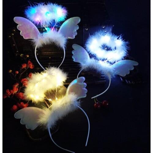 Glowing Angel Feather Headband Adult Children Led Light Fairy Halo Flashing Headbands Girls Fancy Costume Party Hair Accessories