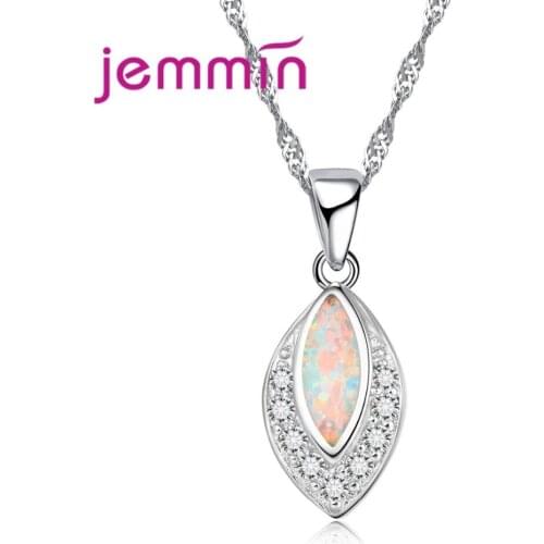 Simple Women Choker Wedding Pendants & Necklaces 925 Sterling Silver Opal Statement Necklace For Brides With Rhinestone