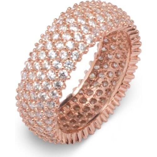 Rose Gold 925 Sterling Silver Ring with 5 Line All Around Zircon Stone