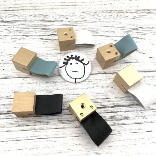 LCH Nordic Style Solid Brass Black Synthetic Leather Cabinet Knob Door Pull Furniture Handles Brass Knob Modern Cabinet Pulls