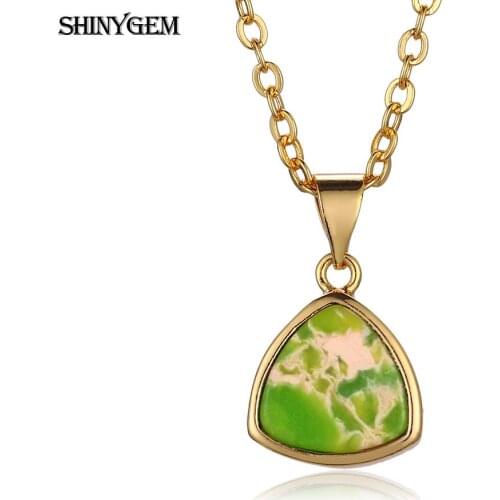 ShinyGem Vintage Gold Plating Triangle Natural Stone Necklace Sea Sediment Rhinestone Necklace Unique Pattern Necklace For Women