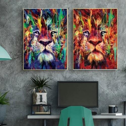 Modern Animal Graffiti Art Lions Canvas Painting Wall Art Posters Prints Cuadros Wall Pictures for Living Room Home Wall Decor