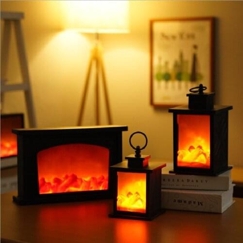 LED Simulated Fireplace Candle Flame Effect Night Light Lamp Retro Lantern USB Battery Power Romantic Living Room Home Bar Decor