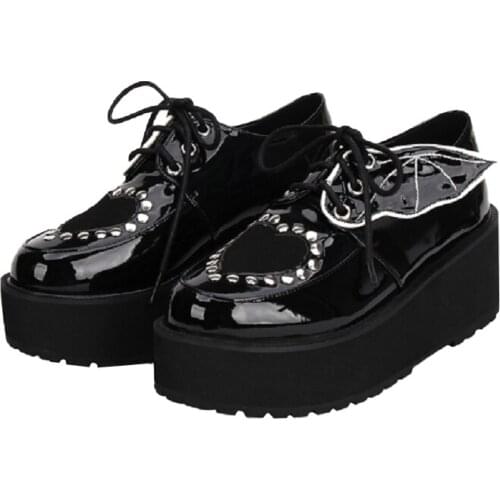 The New black goth shoes rock demon wings rivets thick platform shoes for woman