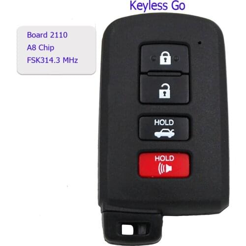 Keyless Go Smart Remote Key 3+1 Button FSK314.3 MHz For Toyota Highlander ​2017-2019 Board 2110 A8 CHIP / FCC ID: HYQ14FBA