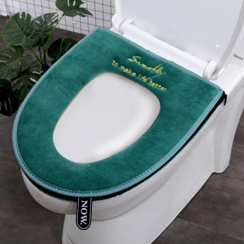 Universal Toilet Seat Cover Winter Thick Warm Soft Velvet Zipper WC Mat Toliet Mat Toilet Seat Cover Bathroom Accessories Decor