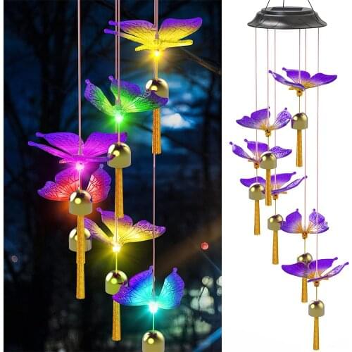 Color Changing Solar Butterfly Wind Chimes Outdoor Waterproof LED Solar Lights Night Party Yard Garden Room Hanging Decoration