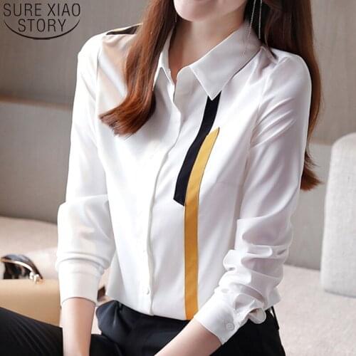 2021 Elegant Autumn Fashion Stripe Shirt Office Lady Chiffon Long Sleeve Shirts Women Blouses Professional OL White Tops 10613