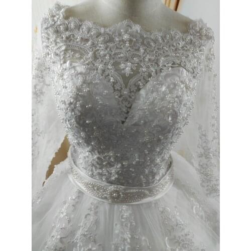 ZJ9131 2019 2020 White Ivory Elegant Vintage Pearls Vintage Wedding Dresses for brides Lace sweetheart with lace edge Plus Size