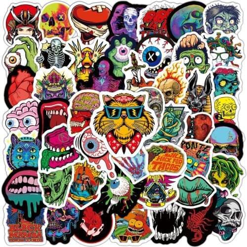 10/50/100pcs Halloween Horror Skeleton Skull Graffiti Stickers Punk For Luggage Skateboard Motorcycle PVC Graffiti Decal Sticker