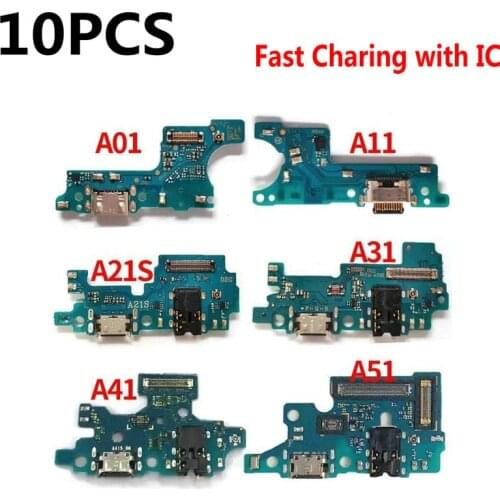 10PCS USB Charging Port Connector Board Parts Flex Cable With Microphone Mic For Samsung A01 A11 A21 A31 A41 A51 A71 M11 M21 M31