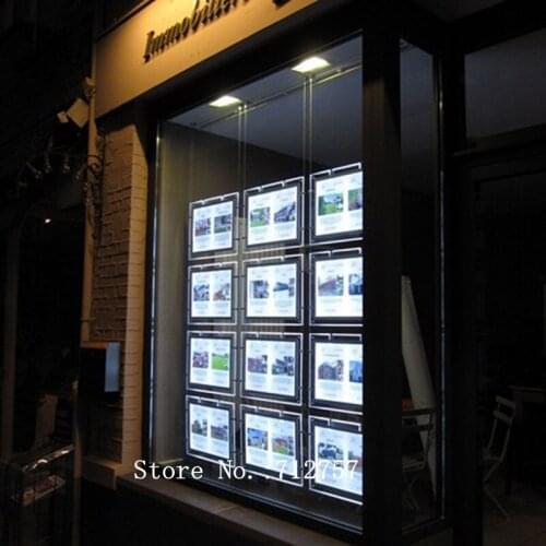 12PCS A3 Single Sided Acrylic LED Frame Window Hanging Display Light Panel with U Pocket for Real Estate Agent,property agent