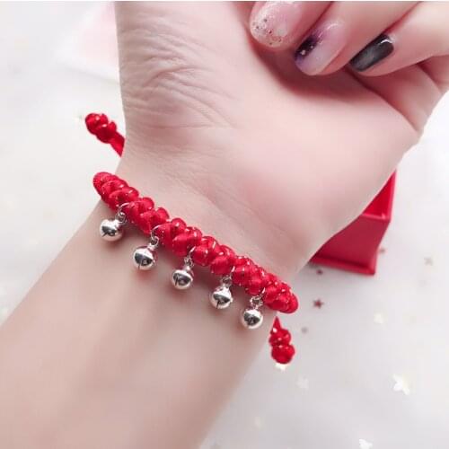 2020 Year New 100% 925 Sterling Silver Five Bell Bracelets Cute Blessing Red Rope Chain Real Bell Will Ring Exquisite Jewelry