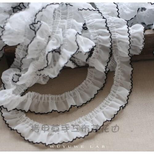 2M White Chiffon Lace Fabric Ribbon Guipure Black Edge Craft Supplies DIY Sewing Trimmings Dress Decoration Dentelle 3CM Wide