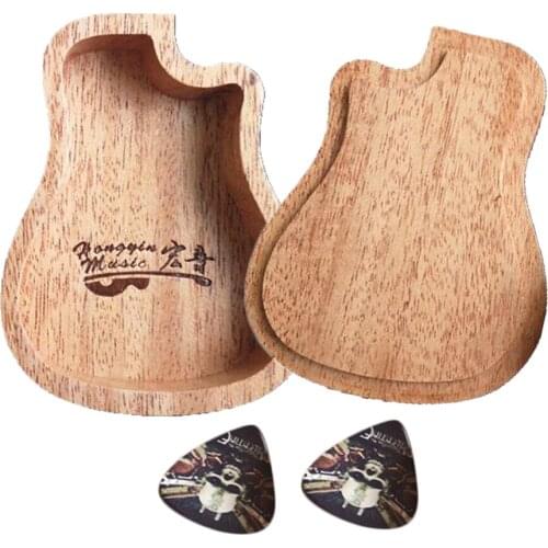 2x Guitar Picks & Wooden Box Holder for Acoustic Guitar Electric Guitar Bass