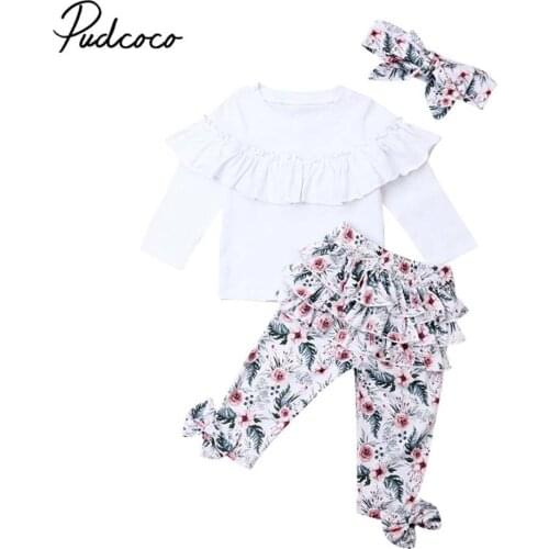 2019 Baby Spring Autumn Clothing Toddler Baby Girls Winter Long Sleeve Clothes Ruffle Tops Floral Pants 3Pcs Outfits Set 0-3T