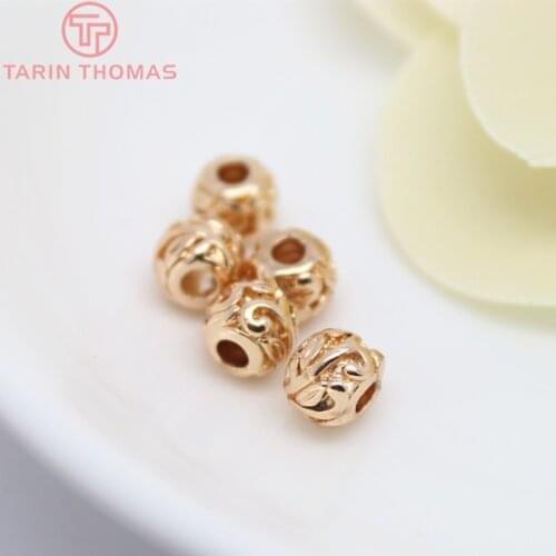 6PCS 6.6MM 8MM 24K Champagne Gold Color Plated Brass Spacer Beads Bracelet Beads High Quality Diy Jewelry Accessories