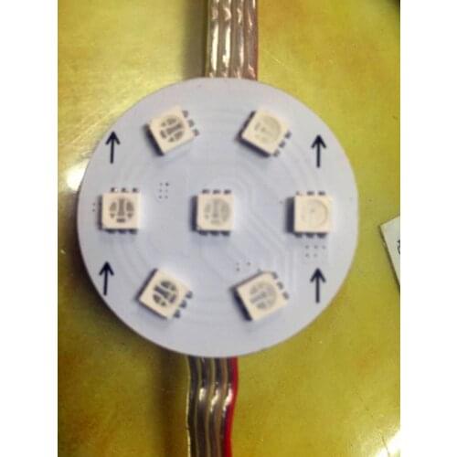 40mm 24V P9883 LED full color pixel module PCBA,7pcs 5050 RGB LEDs,1.68W;with clear wire;20pcs a string