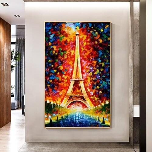 Abstract Thick Textured Colorful Tower Oil Painting 100% Hand Painted On Canvas Handmade Wall Art For Living Room Home Decor