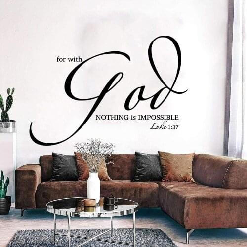 Large Christian Bible Verse Luke 1:37 Wall Decal Bedroom For With God Nothing is Impossible Inspirational Quote Wall Sticker