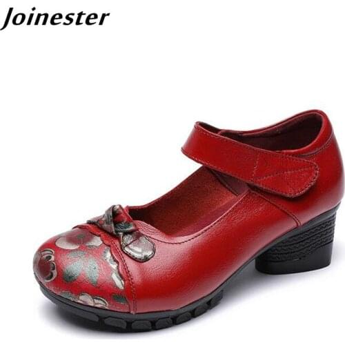 Cow Leather Retro Summer Shoes for Women Mary Jane Chunky Heel Pumps Ladies Dress Shoes Casual Sandals обувь для женщин летняя