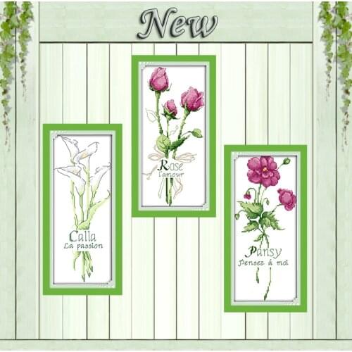 Calla white flowers rose Pansy love painting Counted Printed on canvas DMC 11CT 14CT Cross Stitch kits Needlework Sets embroider