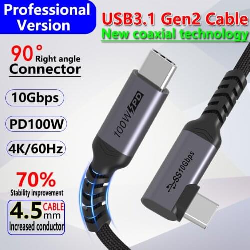 Coaxial Soft USB C 3.1 Gen2 Type-C Data Cable PD100W5A 4K60Hz 10Gbps Fast Charger Cable for Dell HP Lenovo notebook Ipad Macbook