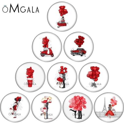 Red Love Heart Balloon Car Lovers 10mm 12mm 14mm 18mm 20mm 25mm 30mm Photo round glass cabochon demo flatback Jewelry DIY Making