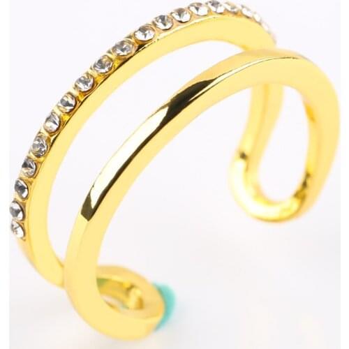 Fashion Double Layer Adjustable Rings for Women Opening Crystal Ring Gold/Rose Gold/Silver Color Finger Ring Party Jewelry Gift