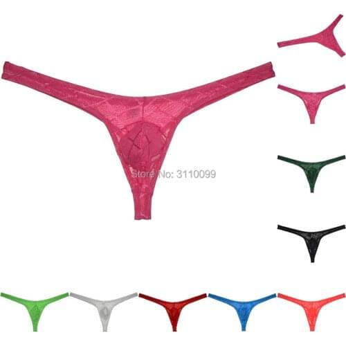 Men Pouch G-string See-through Mesh T-back bright Jacquard Weave Bikini Thong Underwear