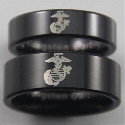 Free Shipping USA UK Canada Russia Brazil Hot Sales 6MM&8MM Black Pipe Comfort Fit US Military Design Tungsten Wedding Rings Set