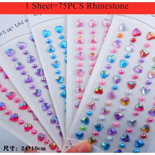 5 Sheets Heart Rhinestone Stickers For Kids Diy Craft Accessory Cute Stickers Kawaii Scrapbooking Sticker