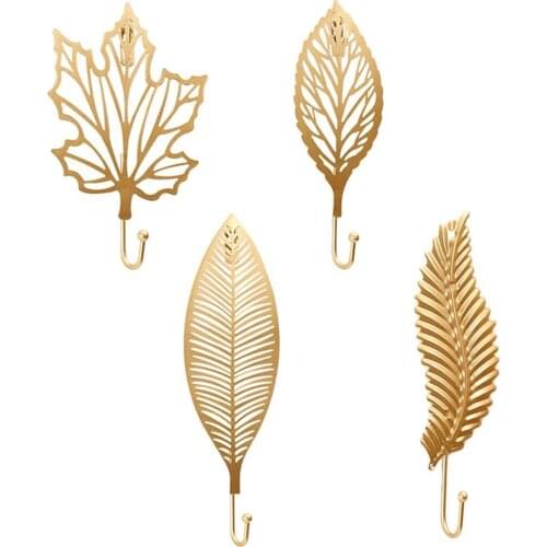 4 Pcs Wall Mounted Hooks Leaves Shape Towel Door Hook Gold Coat Robe Clothes Hanger for Bathroom Kitchen Contemporary Style