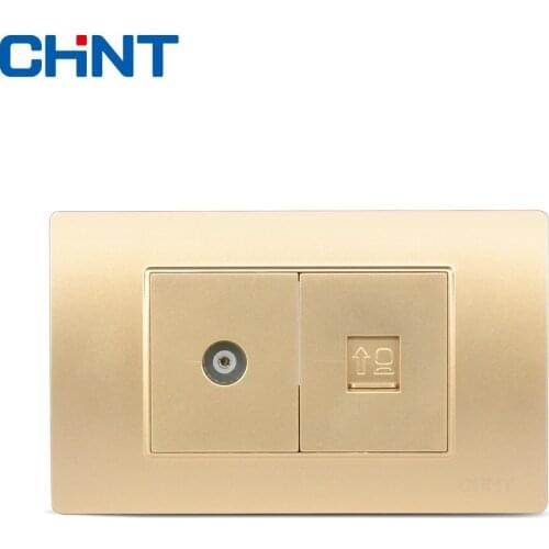 CHINT Wall Switches Socket Connect NEW5D Gold Two Position Television Computer Socket