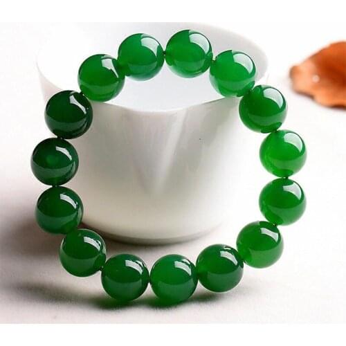 12MM Natural Green Jade Round Gemstone Beads Bracelet