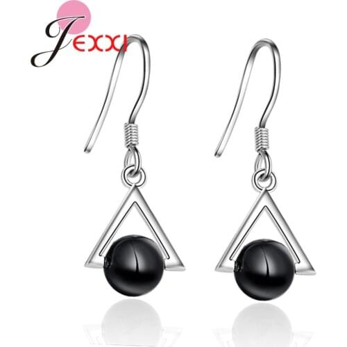 Newest African Black Glass Beads French Hook Earrings Jewelry Gift Fine 925 Sterling Silver Triangle Geometric Original Design