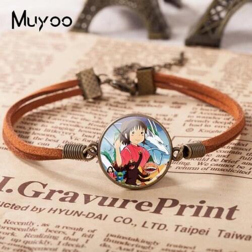 2019 New Spirited Away Anime Leather Bracelet No Face Bracelets Glass Dome Photo Jewelry Leather Bracelets