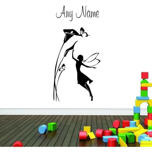 New Flowers Fairy Wall Stickers Home Decor Girls Bedroom Wall Decor Stickers Customized Name Wall Decals