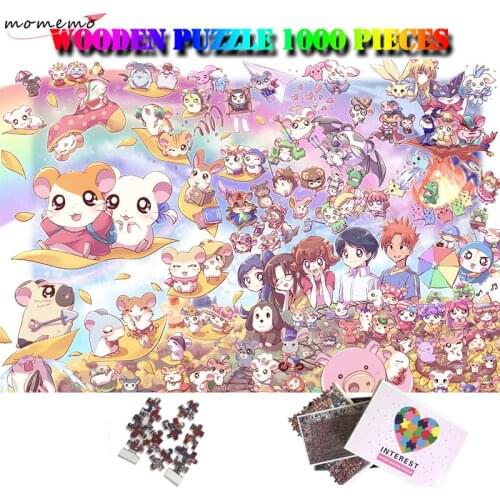 MOMEMO Hamtaro Jigsaw Puzzles 1000 Pieces Wooden Puzzle Toy Adults Puzzle Game Cute Cartoon Hamster 1000 Pcs Wooden Puzzle Games