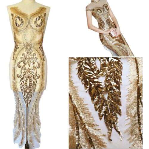 Sexy Curve Champagn 29x133cm Sew on Sequins Rhinestone Women Wedding Clothes Patches Sewing For Crafts Costume Dress Appliques