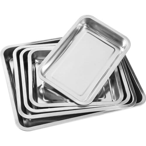 Stainless Steel Steaming Tray Rectangle Food Storage Shallow Plates Fruit BBQ Dish Serving Trays Baking Pan Kitchen Accessories
