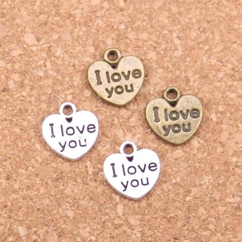 30pcs Charms heart i love you 12x11mm Antique Pendants,Vintage Tibetan Silver Jewelry,DIY for bracelet necklace