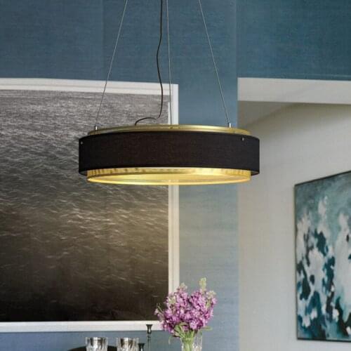 Industrial Style Fabric Copper Pendant Lights Creative Net Circle Dining Table Light Bedroom Dining Room Studio Light Fixtures