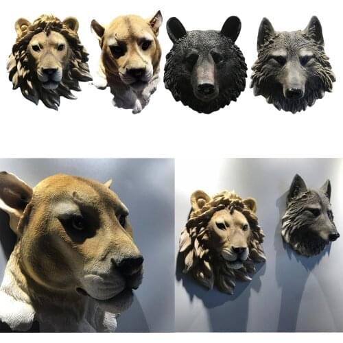 Lifelike Animal Head Wall Decoration Rustic Sculpture Bar Office Ornament