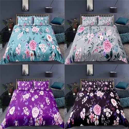 Luxury 3D Beautiful Flowers Printed 2/3Pcs Bedding Set Pastoral Style Duvet Cover Pillowcase Home Textile Queen and King Size